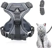 Cat Harness and Lead Set, Adjustable Kitten Harness and Lead Set with Reflective Strips Escape-Proof, Cat Vest Harness with Leash Sets for Cats Dogs Pets Walking (S, Grey)