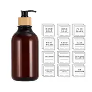 Empty Plastic Pump Bottles Dispenser Portable Refillable Bottle Lotion Shampoo Container-Brown and Storage label