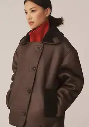 Anthropologie Pilcro Faux-Shearling Cocoon Coat Size M