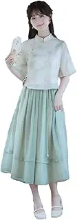 AIMALL New Young Style Republican Era Girl Tang Suit, Two-Piece Retro Chinese Style Printed Modified Cheongsam, Traditional Button Design, Sizes 39-43 Inches Length