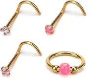 [Mikovivi] 4pcs Stainless Steel Nose Rings, L Shaped Nose Studs Steel Hinged Clicker Segment Rings Hoop for Nostril Septum Cartilage Helix Rook Earlobe Lip Piercings