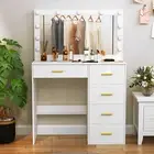 White Dressing Table with Large LED Mirror Makeup Desk Vanity Set 5 Drawers
