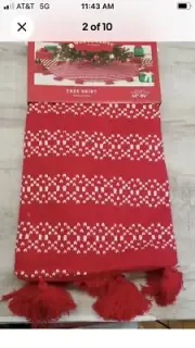 Christmas Tree Skirt Nordic Red/White Knit W/Tassels 48” Diam-NEW For Target