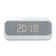 CYB-ST8 Multi-Function Wireless Charger Bluetooth Speaker FM Radios Digital LED Electric Alarm Clock Charging Station with Phone Holder Charger - White
