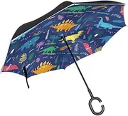 Double Layer Inverted Umbrella Cars Reverse Umbrella Funny Dinosaur Palm Leaves Windproof UV Proof Travel Outdoor Umbrella