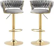 2X Height Adjustable Swivel Bar Stool Velvet Golden Base Barstools Chairs Padded Seat Grey