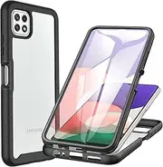 CENHUFO for Samsung A22 5G Case Built-in Screen Protector Military Grade Shockproof Clear Cover 360° Full Body Protective Rugged Bumper Phone Case for Samsung Galaxy A22 5G - Black
