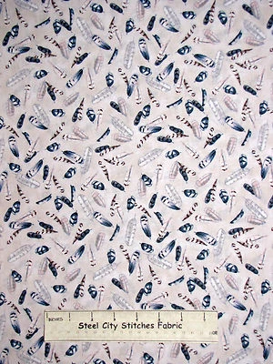 Owl Bird Feathers Toss Ecru Beige Cotton Fabric QT #23598-E Silent Flight YARD