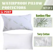 2 Pack Pillow Protector Waterproof Terry Cotton Bamboo Pillow Cover Case Slip
