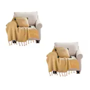 SOGA 2X Coffee Knitted Throw Blanket with Tassel Fringe