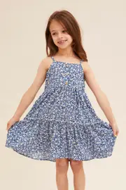 Floral Print Kids Sleeveless Button Front Floral Dress