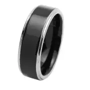 Men's 8mm Tungsten Ring Black Color Enamel Plated Beveled Edge Band / Gift box