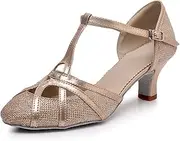 [FARZAH] Glitter Dance Shoes for Women Closed Toe Wedding Evening Party Pumps(A,5)
