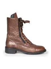 Brown Leather Quilted Lace Up Boots