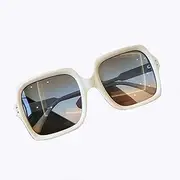 [liuwei] Sunglasses Retro Gradient Female Glasses, Oversized Square Men's Sunglasses Fashion Accessories, Suitable for Sunny Beach Shopping Party Travel,White