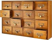 Flexzion Apothecary Cabinet with Drawers - 16 Vintage Apothecary Drawers Desktop Organizer for Home & Office - Wooden Tabletop Library Card Catalog Cabinet Storage for Jewelry, Makeup & Tools, Brown