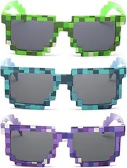 kilofly 3pc 8-Bit Pixel UV Protect Gamer Sunglasses Adult Kids Party Favors