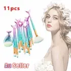 11x Eyeshadow Cosmetic Brush Fish Tail Foundation Set Gvv Makeup Brushes Mermaid