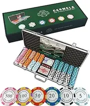 Designer Poker Case Carmela- Deluxe Poker Set with 500 Clay Poker Chips, Poker Rules Manual, Dealer Button and Bullets Plastic Poker Cards