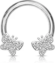 [Pierced Owl] 16GA Stainless Steel CZ Crystal Paved Butterfly Ends Cartilage Helix Daith Septum Circular Horseshoe Barbell