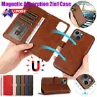 For iPhone 16 15 14 13 12 11 Pro Max 87 Flip Leather Case Removable Wallet Cover