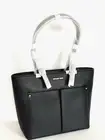 Michael Kors Jet Set Medium Black Vegan Leather Double Pocket Tote Bag