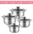 4 pc Stainless Steel Stockpot Set Cooking Pot Set Casserole 2qt 3qt 4qt 6.4qt