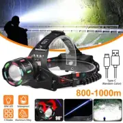 USB Charging White Laser LED Headlamp Head Torch Zoom 1200LM Super Bright Light