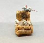 Dollhouse Miniature 1/4 scale dirty chair with a rat and mice #1