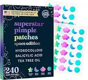 LivaClean 240 CT Holographic Cute Acne Patches - Space Edition w/Salicylic Acid & Tea Tree Oil for Face - Hydrocolloid Star Pimple Patches