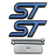 Black & Blue Metal ST Car Lid Trunk Emblem + Sport Front Grille Logo Turbo Badge (for: Ford)