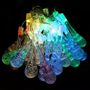 Solar Powered Water Drop String Lights - 30 LED Multi Colored, 8 Modes