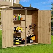 [Gizoon] Outdoor Storage Cabinet with Waterproof Roof, Double Lockable Doors Garden Shed with 2 Removable Shelves, Wooden Storage Shed with Large Storage Space for Patio, Garden, Backyard, Lawn