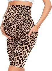 [QGGQDD] Short Maternity Leggings with Pockets Maternity Cycling Shorts Women's Maternity Trousers Short Pregnancy for Pregnant Women, Leopard, M