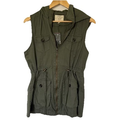 Boutique Military Jacket Vest Womens Green Cotton Full Zip Safari Size M New