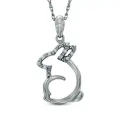 Natural Diamond Accent Sitting Rabbit Pendant in Sterling Silver