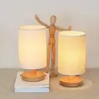 USB Power Modern Table Bedside Light Lampshade Wood Linen Lamps-.-