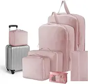 [Top G] 7 Set Lightweight Compression Packing Cubes Travel Packing Organizer with Toiletries Travel Accessories for Carry on Luggage Suitcase Backpack Pink