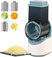 Electric Cheese Grater Stainless Steel Vegetable Slicer Chopper Salad Maker with 3 Different Sets of Blades, Rotary Potato Carrot Cutter Spiralizer Shredder for Kitchen Food Onion Fruit, Blue