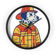 NEW Home Decor Wall Clock Dalmation Dog Wearing a Firefighter Suit