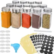 14 Pcs Glass Spice Jars with Spice Labels - 4Oz Empty Square Spice Bottles - Sha