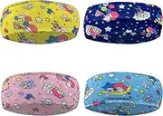 [FZSECRIU] Pack of 4 children's headbands, children's sports, hair band girls with two cat ear hair clips, sweatband head, skincare hair band