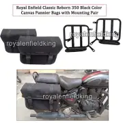 Fit For Royal Enfield Classic Reborn 350 Canvas Black Pannier Bags with Mounting