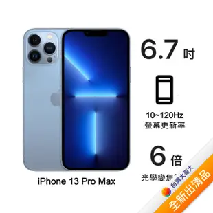 Apple iPhone 13 Pro Max 256G (天峰藍)(5G)【全新出清品】【含20W充電頭+降噪藍牙耳機】