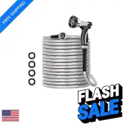 50ft Flexible Stainless Steel Garden Hose - Tangle-Free, Heavy-Duty with Nozzles