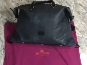 NWT Authentic ETRO Italy Duffle Gym Bag w/Dustbag Medium Blue Calf Leather