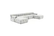 Foret 6 Seater Sofa Modular Arm Ottoman Tufted Velvet Lounge Couch Chaise Beige