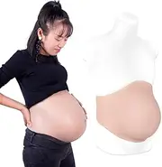 YEEFAIRY Full Silicone Fake Pregnant Belly Artificial Prosthetic Pregnancy Prop Dress Up for Theatre Actor Performance Costume Film Realistic Maternity Cosplay (5-7 Months L Size, Beige)