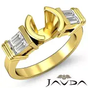 Diamond 3 Stone Engagement Bezel Ring Baguette Round Mount 14k Yellow Gold 0.4Ct