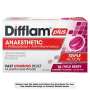 Difflam Plus Anaesthetic Sore Throat Lozenges Berry 16 Pack